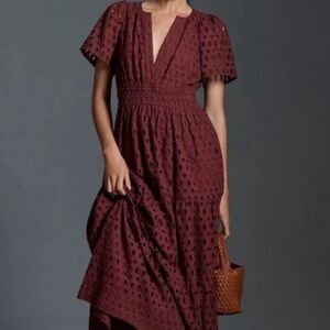 Anthropologie somerset dress in burgundy/brown! Size XS